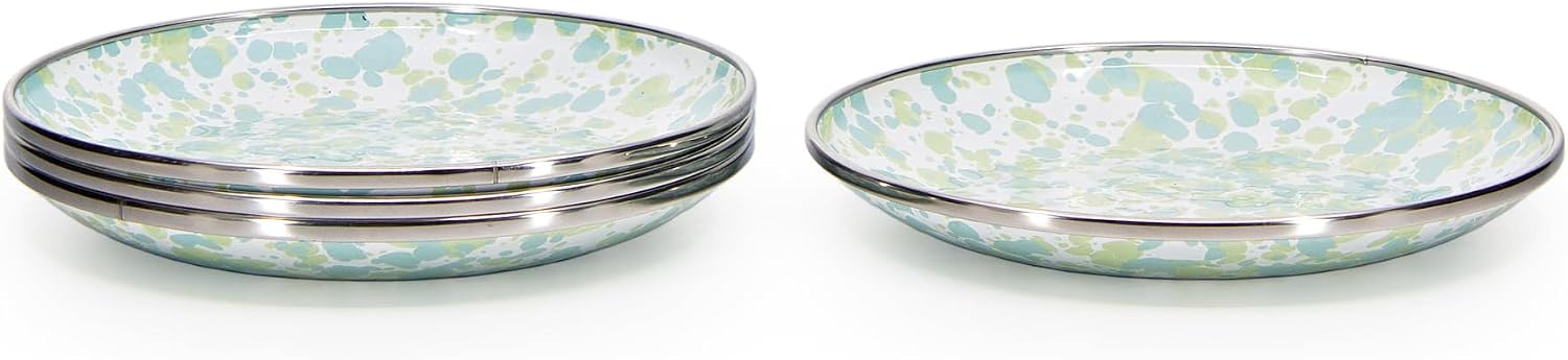 Golden Rabbit Enamelware Appetizer Plates, 6 inch, Jardin Swirl, Set of 4