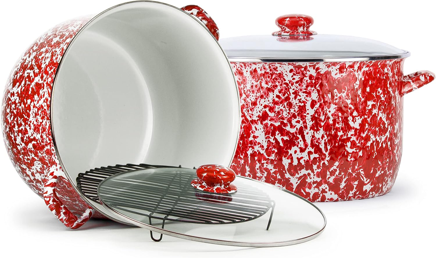 Golden Rabbit Enamelware Soup or Stock Pot, 18 quart, Red Swirl