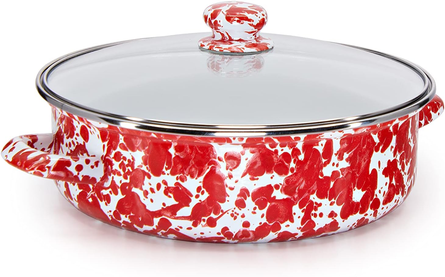 Golden Rabbit Enamelware Saute Pan, 3 quart, Red Swirl