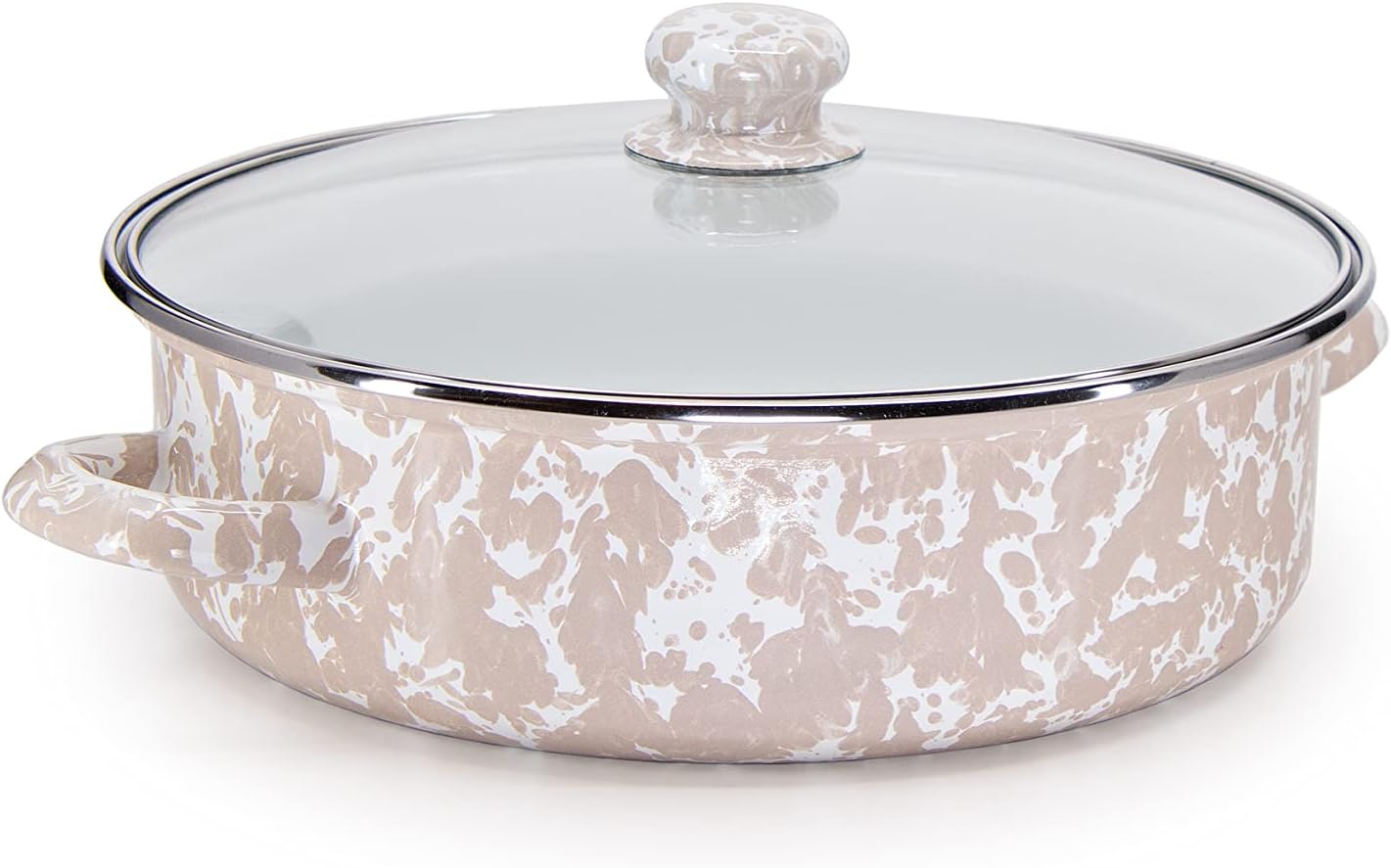 Golden Rabbit Enamelware Saute Pan, 3 quart, Taupe Swirl