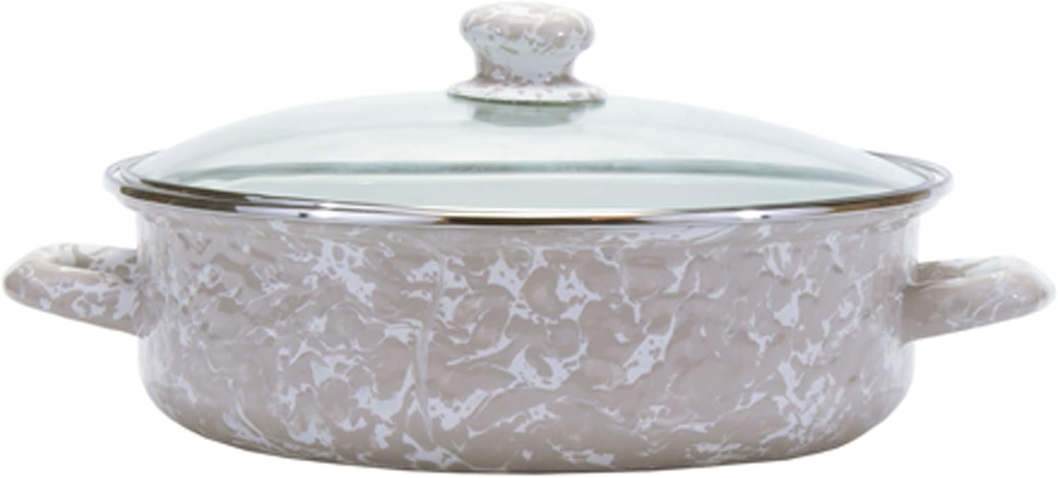 Golden Rabbit Enamelware Saute Pan, 3 quart, Taupe Swirl