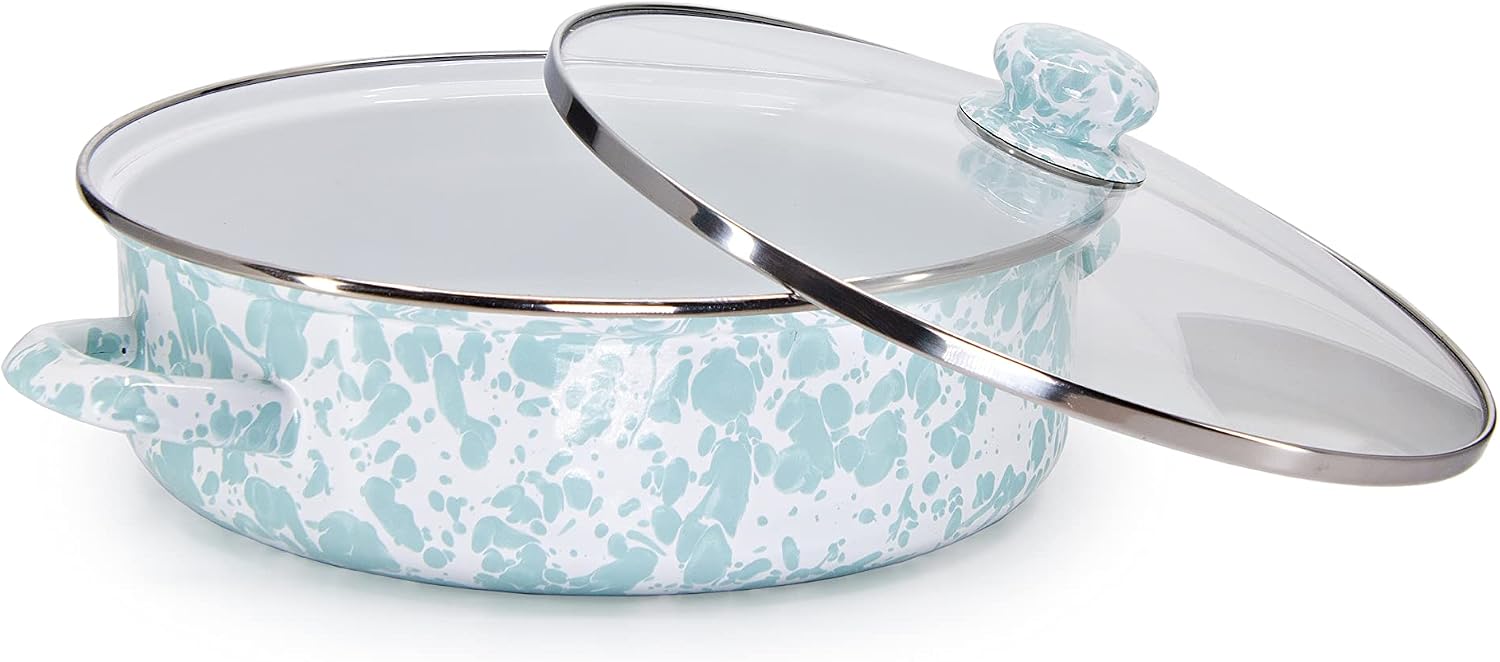 Golden Rabbit Enamelware Saute Pan, 3 quart, Sea Glass