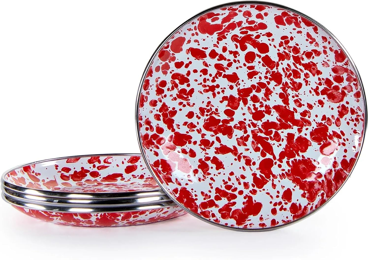 Golden Rabbit Enamelware Appetizer Plates, 6 inch, Red Swirl, Set of 4