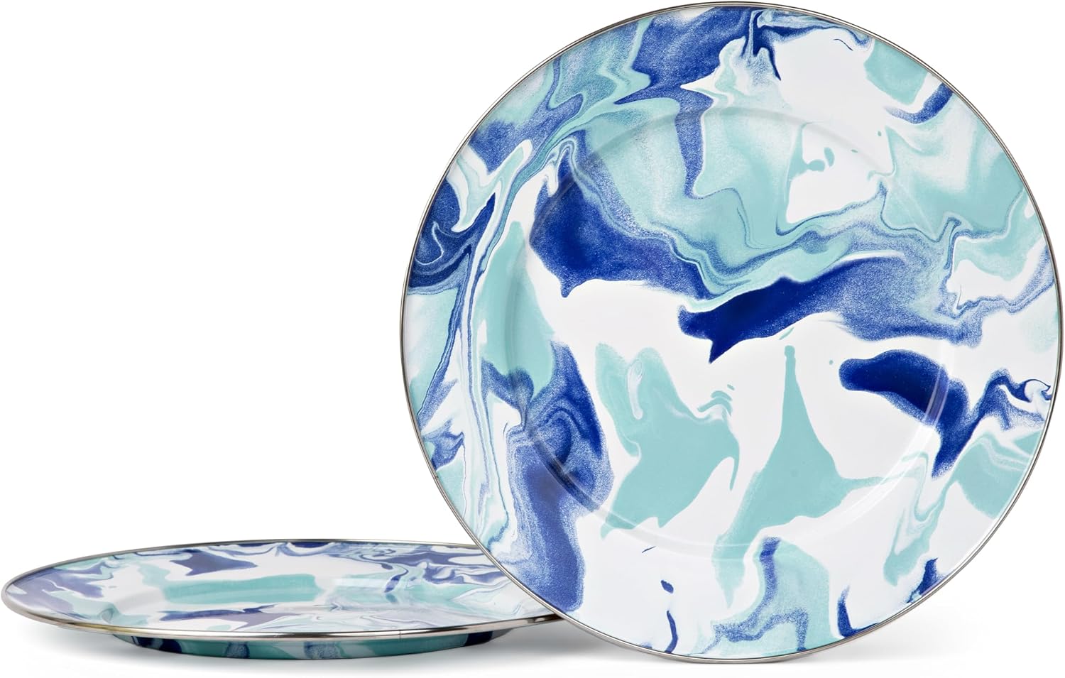 Golden Rabbit Enamelware Chargers, 12.5 inch, Lagoon, Set of 2