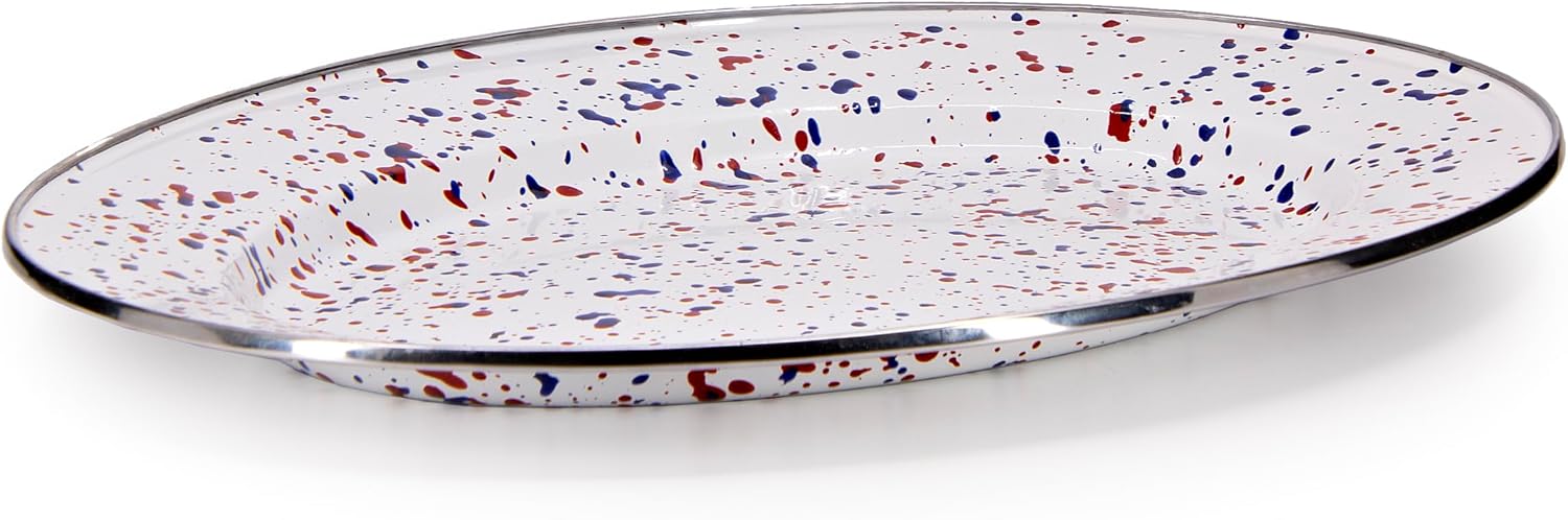 Golden Rabbit Enamelware Oval Platter, 12 x 16in, Americana