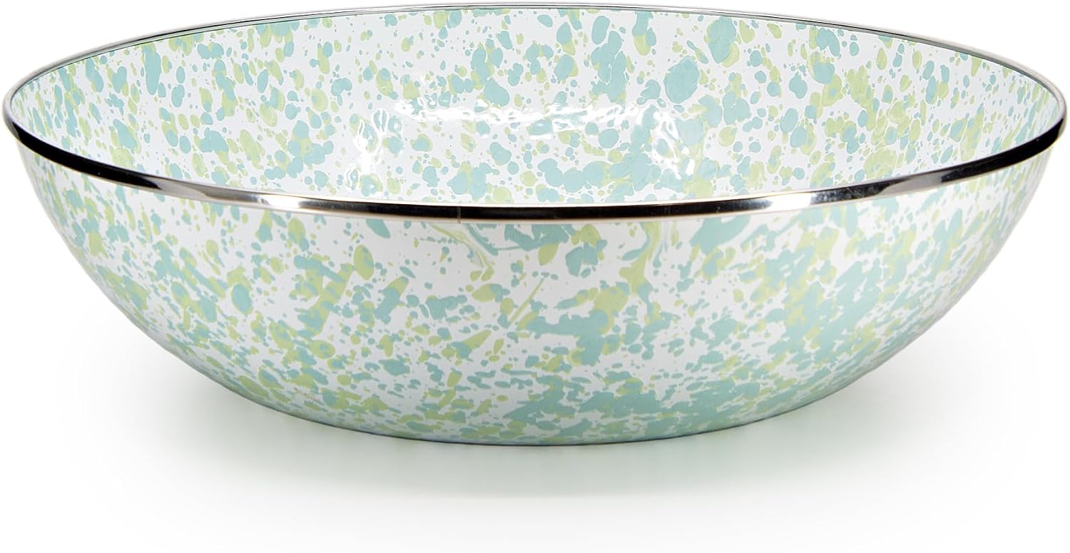 Golden Rabbit Enamelware Catering Bowl, 5 quart, Jardin Swirl