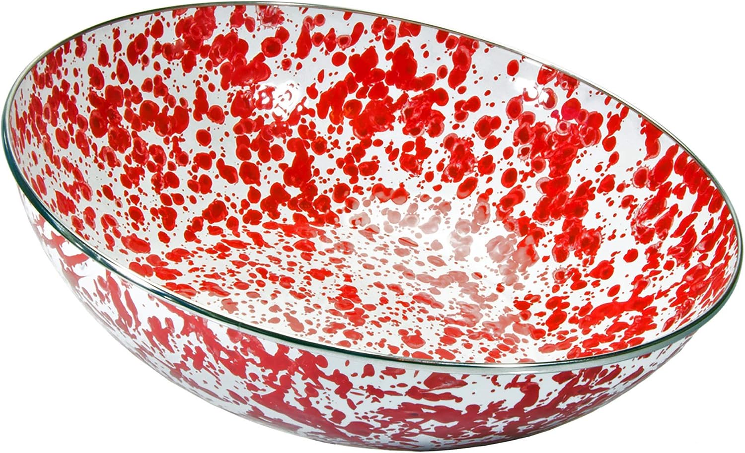 Golden Rabbit Enamelware Catering Bowl, 5 quart, Red Swirl