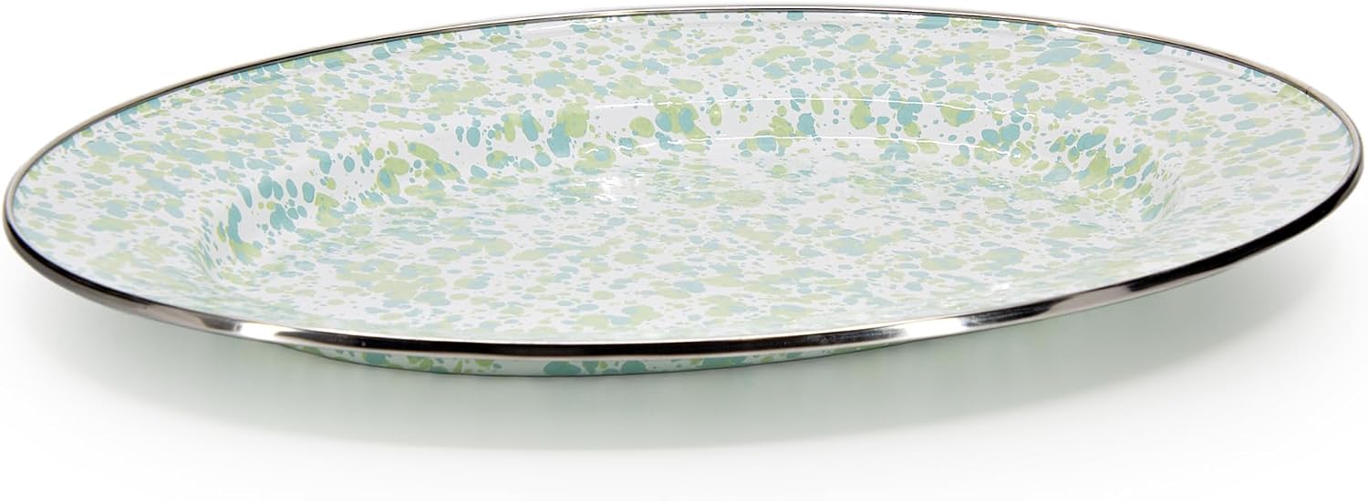 Golden Rabbit Enamelware Oval Platter, 12 x 16in, Jardin Swirl