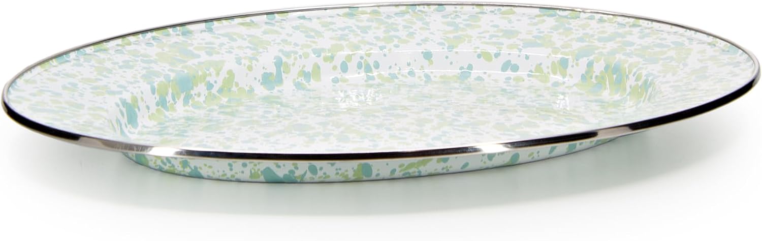 Golden Rabbit Enamelware Oval Platter, 12 x 16in, Jardin Swirl