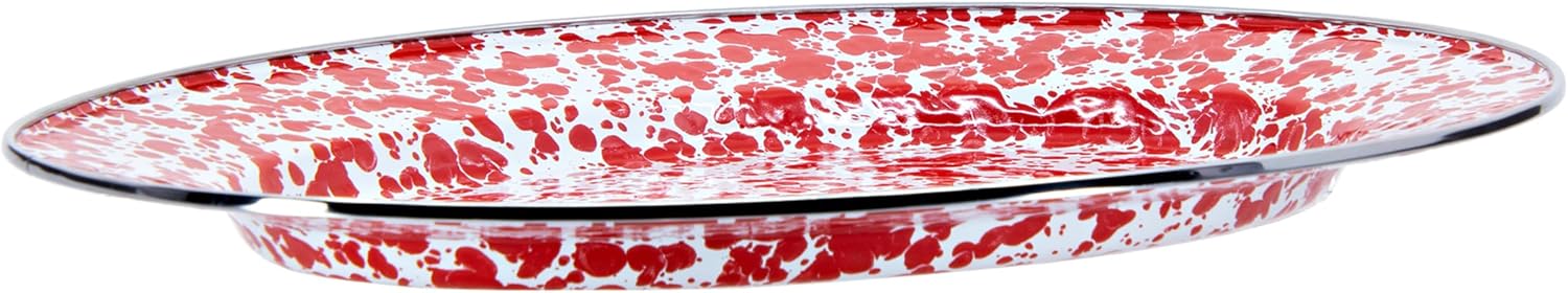 Golden Rabbit Enamelware Oval Platter, 12 x 16in, Red Swirl