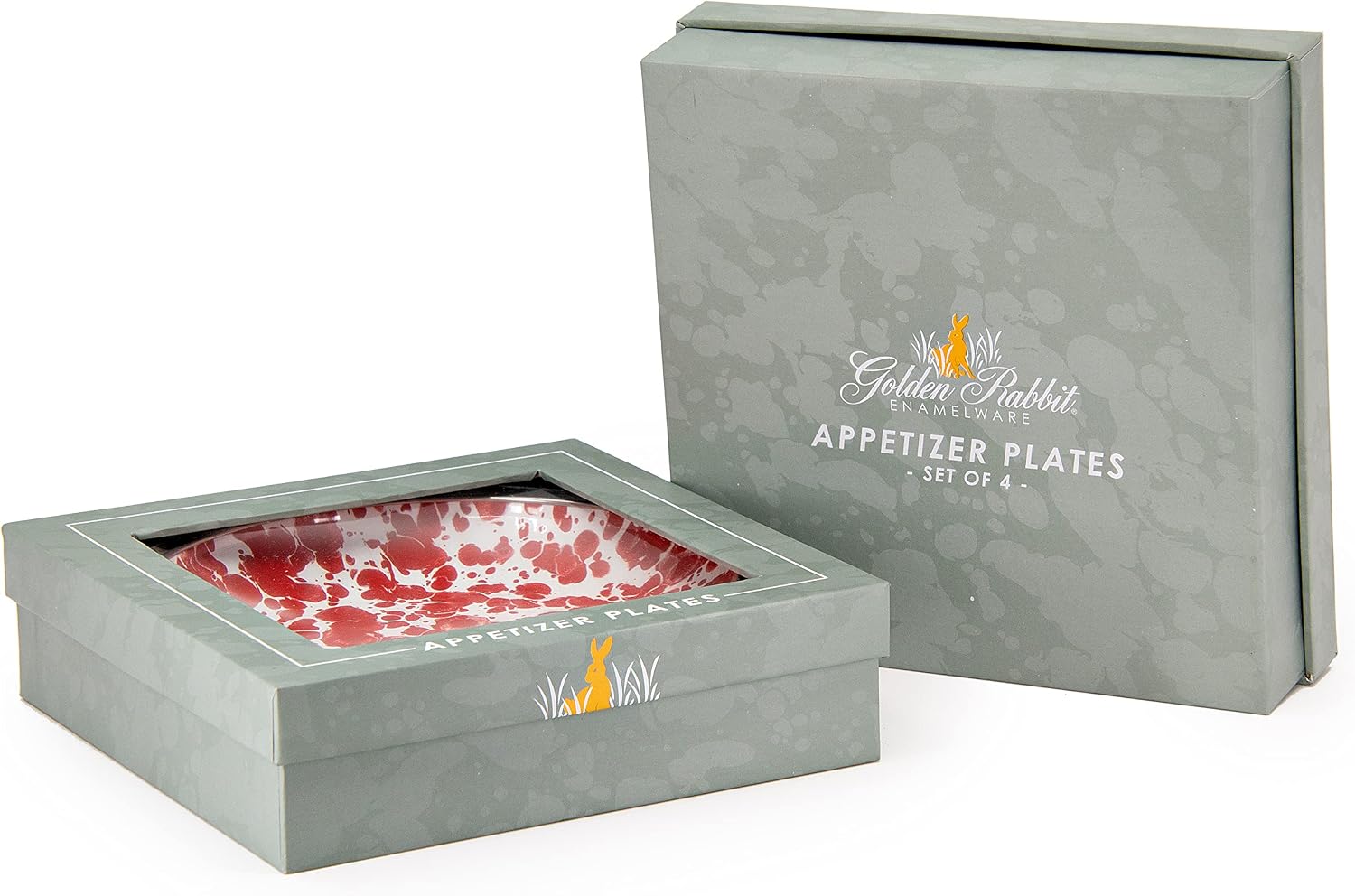 Golden Rabbit Enamelware Appetizer Plate Gift Set, Set of 4, Red Swirl