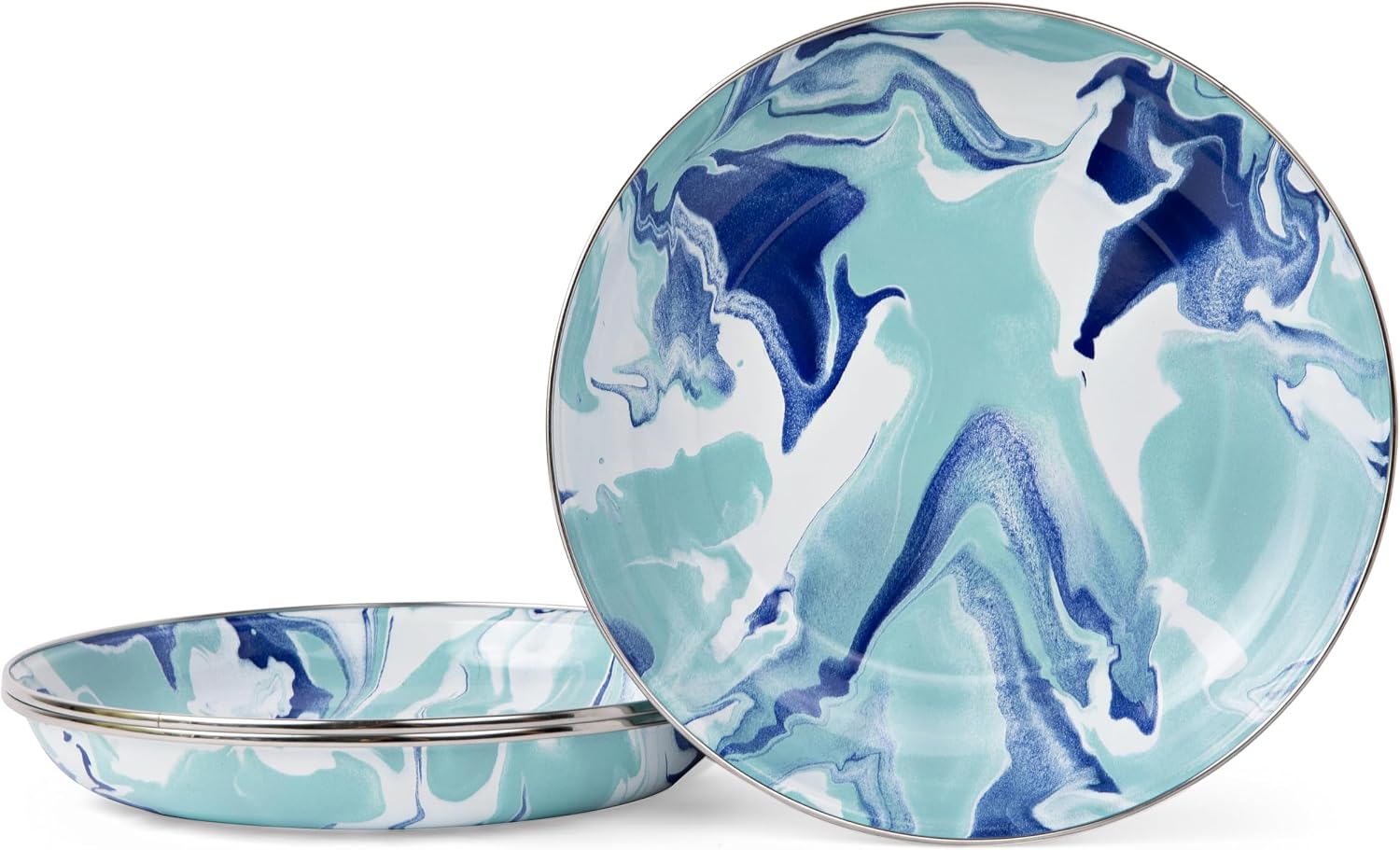 Golden Rabbit Enamelware Pasta Plates, 10 inch, Lagoon, Set of 4