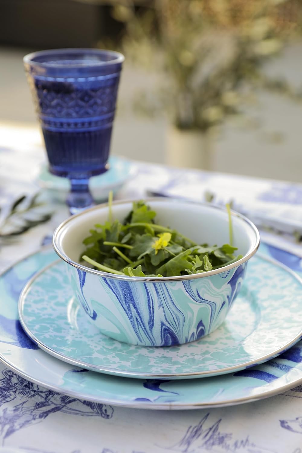 Golden Rabbit Enamelware Pasta Plates, 10 inch, Lagoon, Set of 4