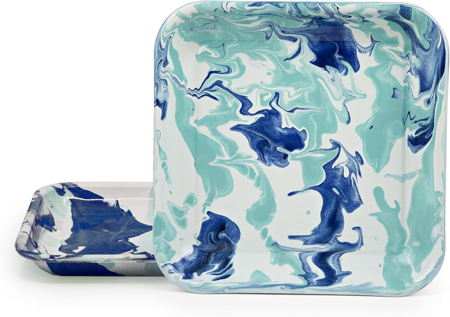 Golden Rabbit Enamelware Square Plates, 10.5 inch, Lagoon, Set of 2