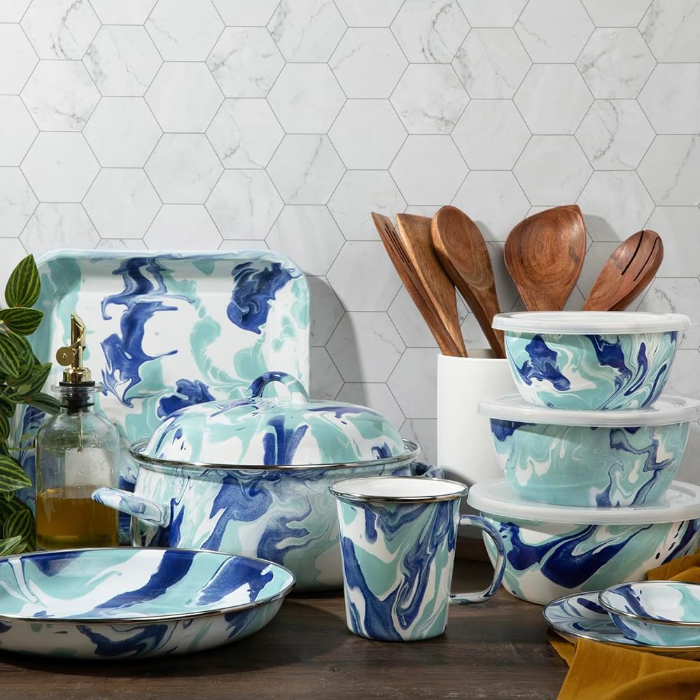 Golden Rabbit Enamelware Square Plates, 10.5 inch, Lagoon, Set of 2