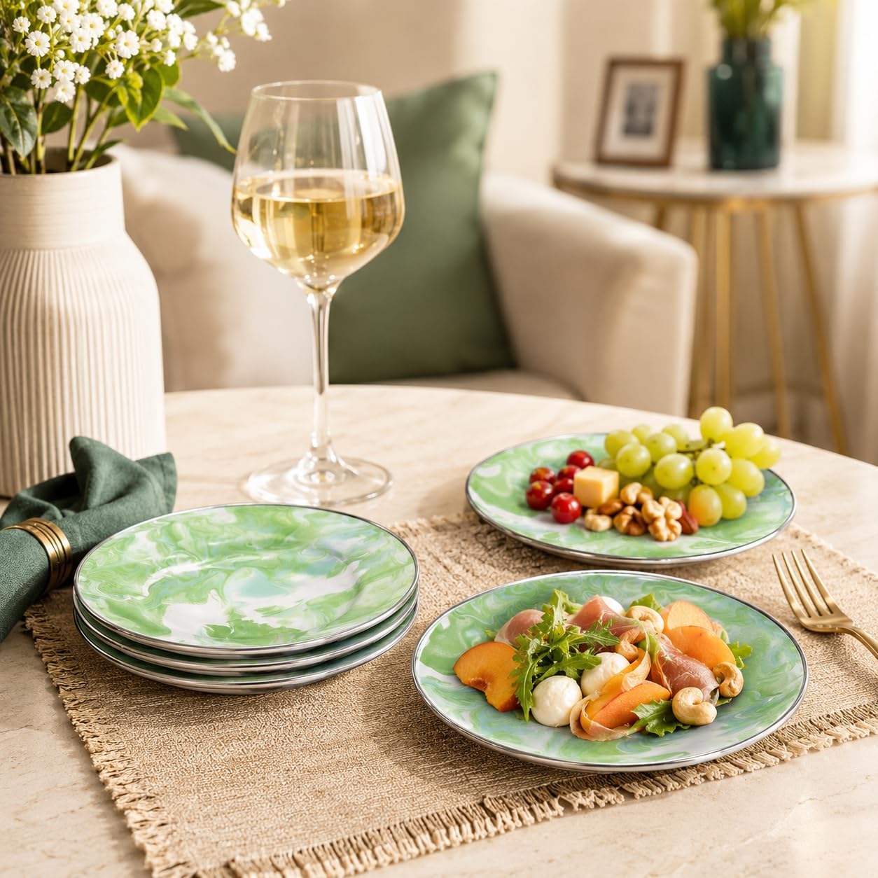 Golden Rabbit Enamelware Appetizer Plates, 6 inch, Modern Monet, Set of 4