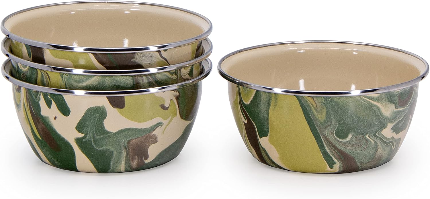 Golden Rabbit Enamelware Salad Bowls, 24 ounce, Camouflage, Set of 4