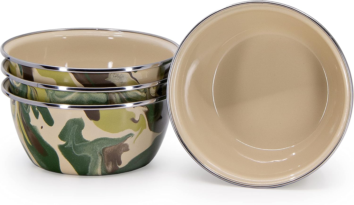Golden Rabbit Enamelware Salad Bowls, 24 ounce, Camouflage, Set of 4