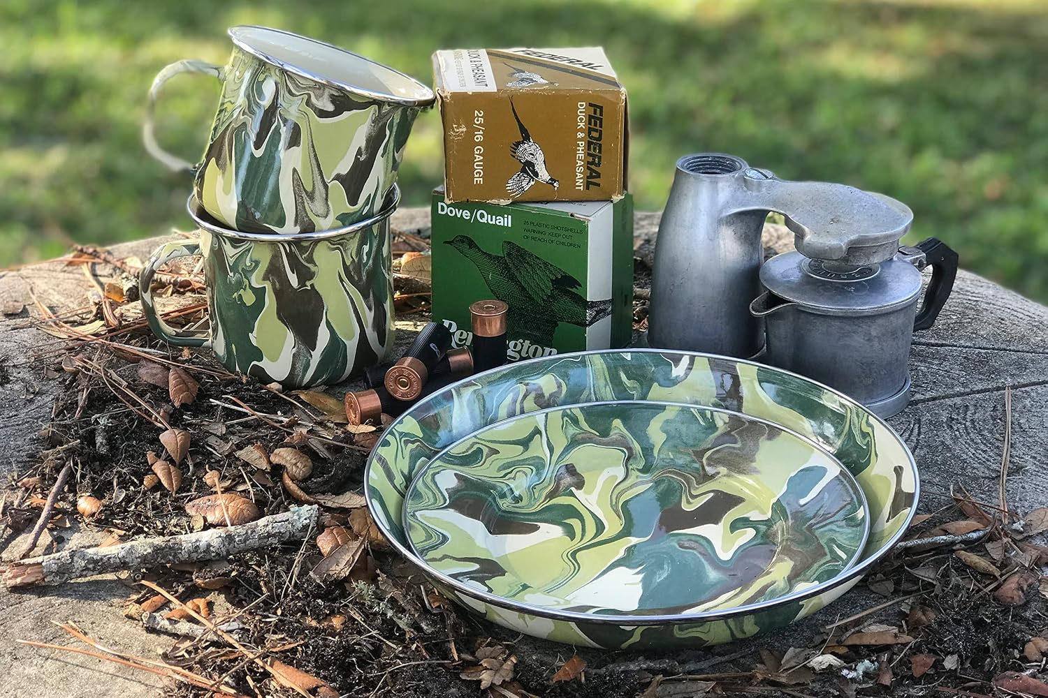 Golden Rabbit Enamelware Salad Bowls, 24 ounce, Camouflage, Set of 4