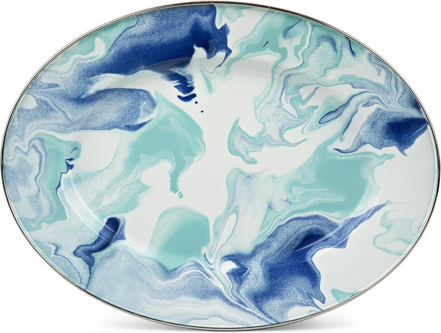 Golden Rabbit Enamelware Oval Platter, 12 x 16in, Lagoon
