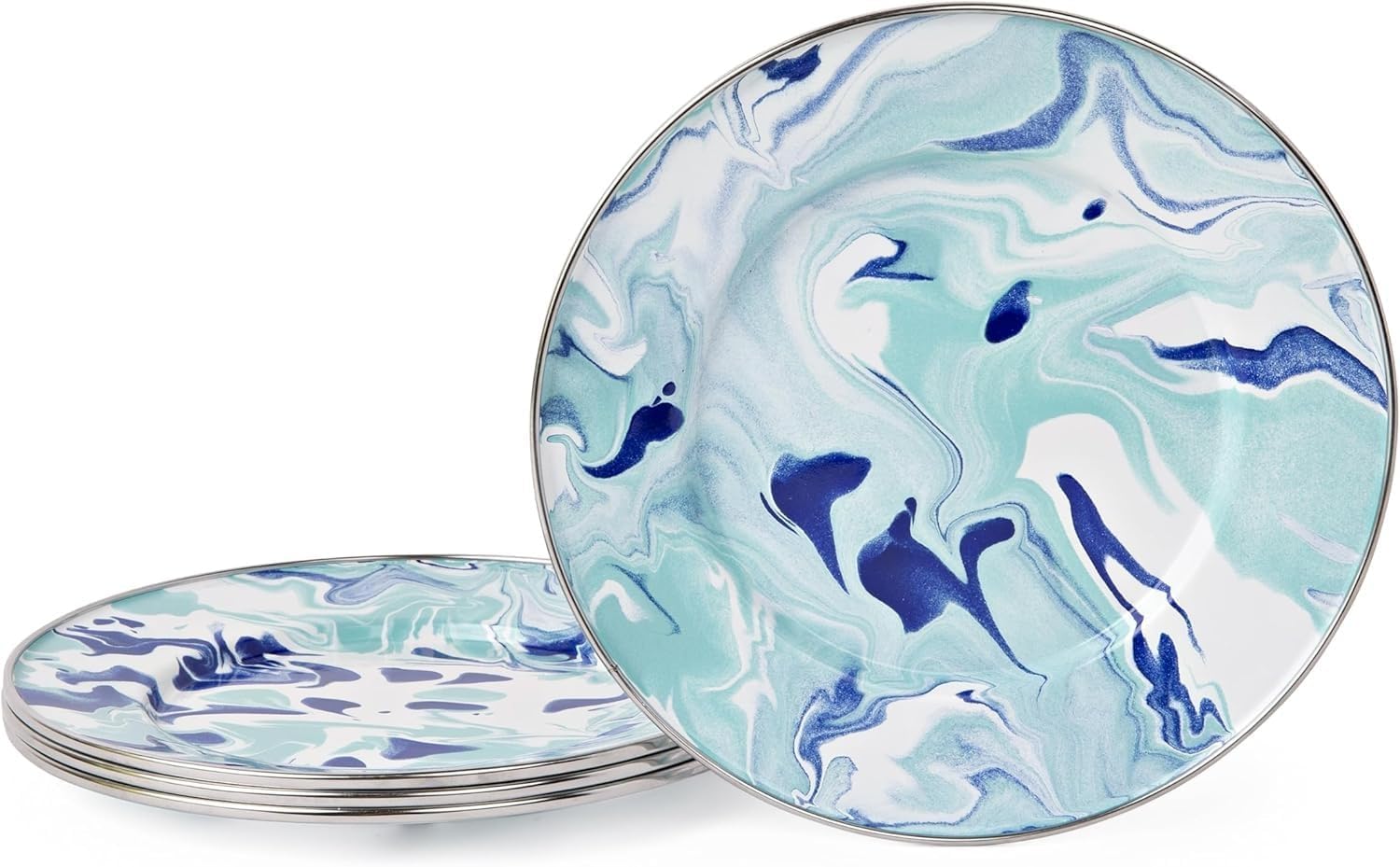 Golden Rabbit Enamelware Sandwich Plates, 8.5 inch, Lagoon, Set of 4