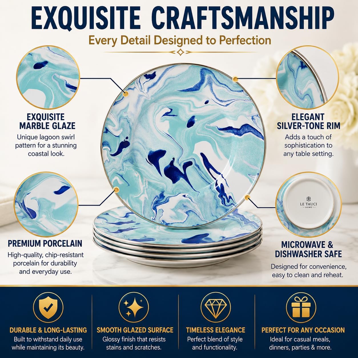 Golden Rabbit Enamelware Sandwich Plates, 8.5 inch, Lagoon, Set of 4