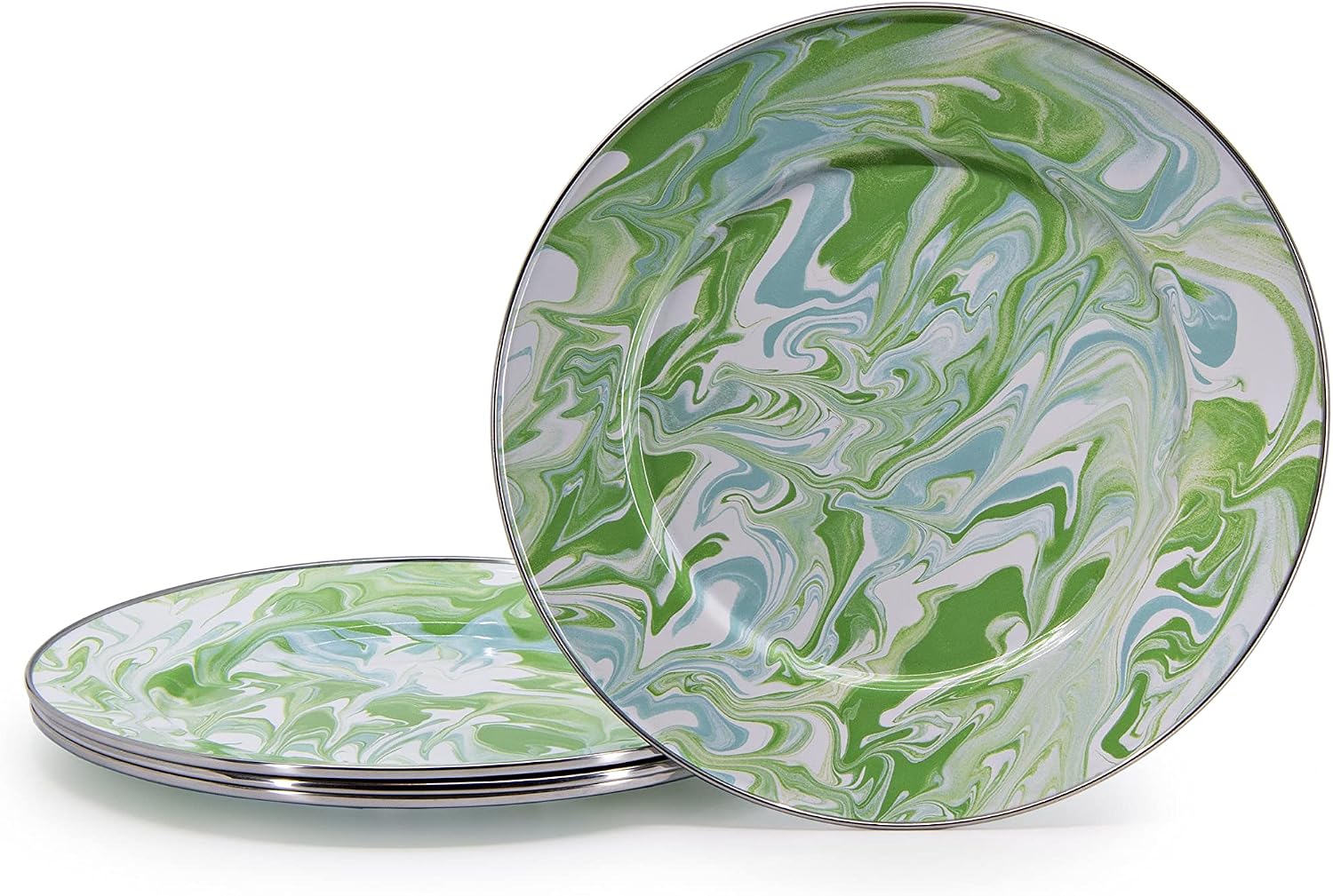 Golden Rabbit Enamelware Dinner Plates, 10.5 inch, Modern Monet, Set of 4