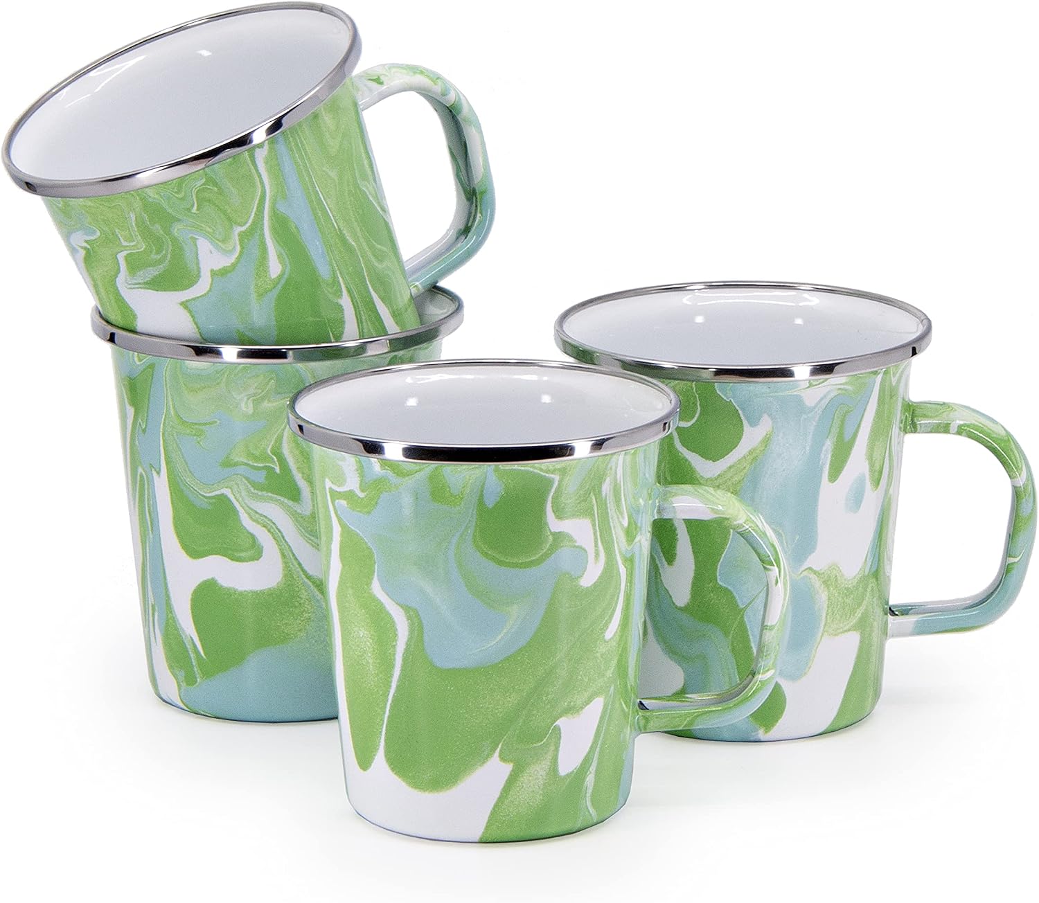 Golden Rabbit Enamelware Latte Coffee or Tea Mugs, 16 ounce, Modern Monet, Set of 4