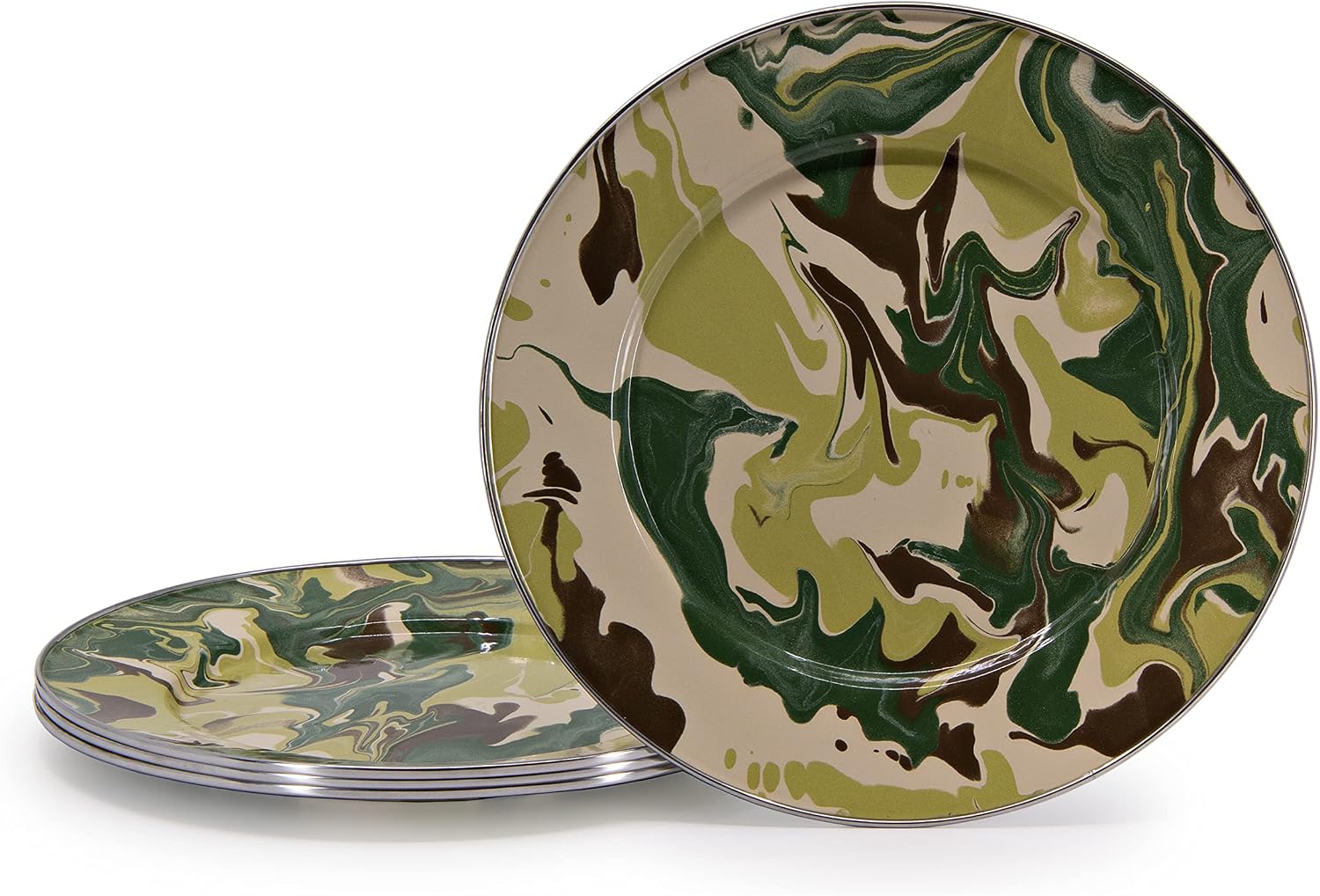 Golden Rabbit Enamelware Dinner Plates, 10.5 inch, Camouflage, Set of 4