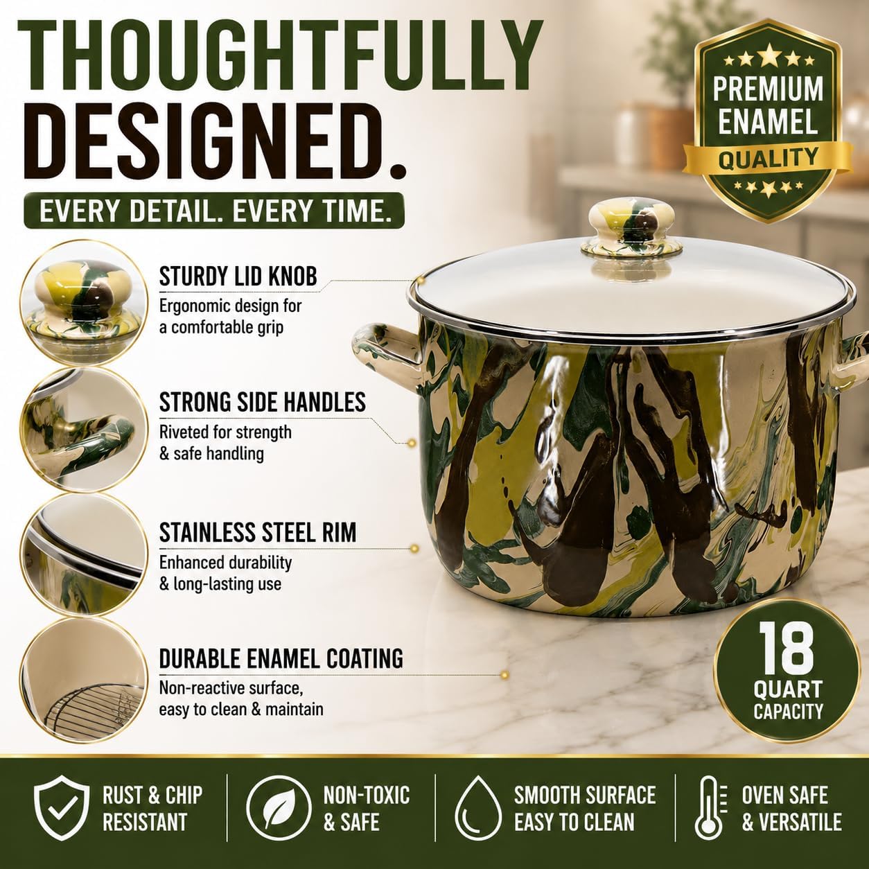 Golden Rabbit Enamelware Soup or Stock Pot, 18 quart, Camouflage