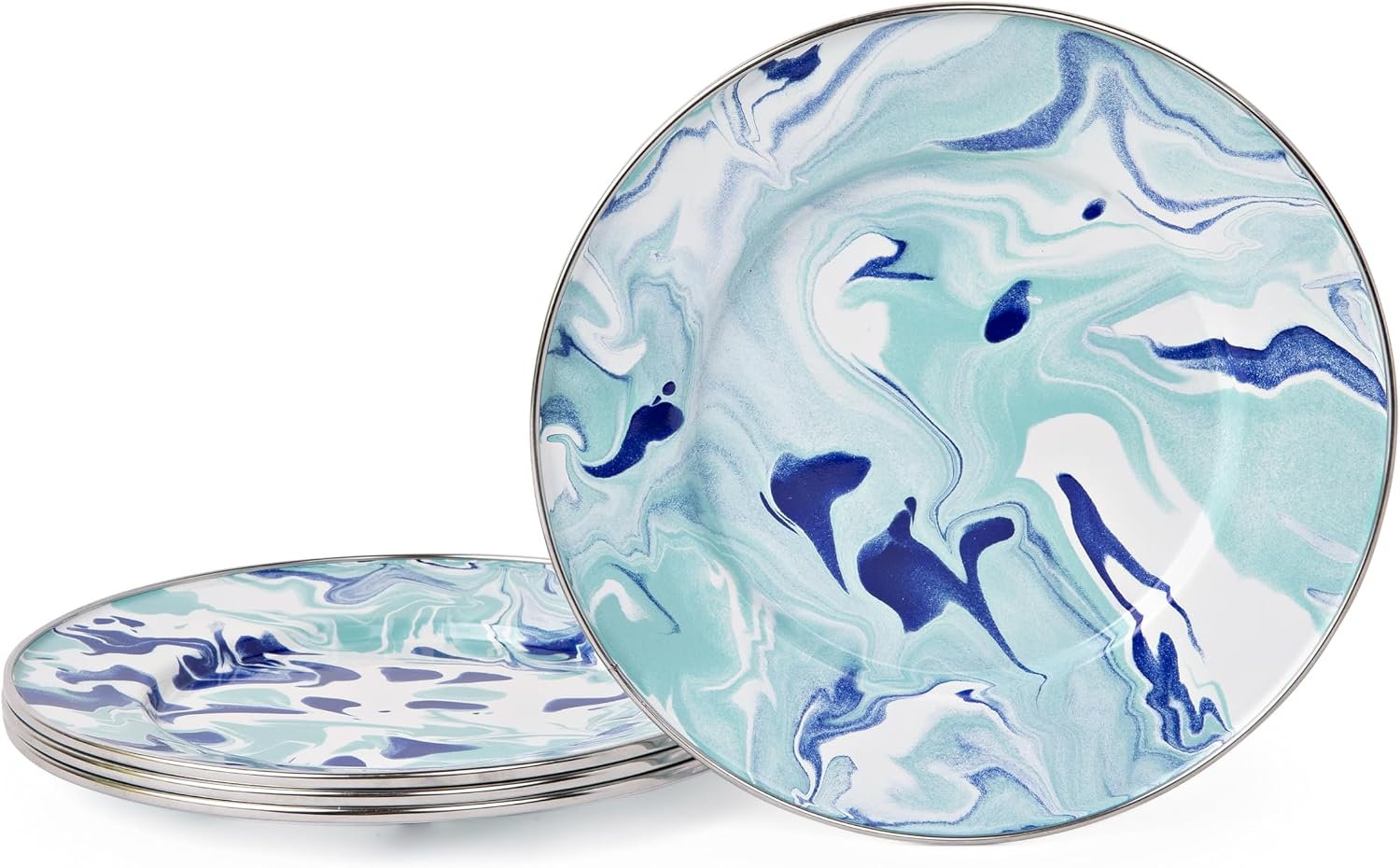 Golden Rabbit Enamelware Dinner Plates, 10.5 inch, Lagoon, Set of 4