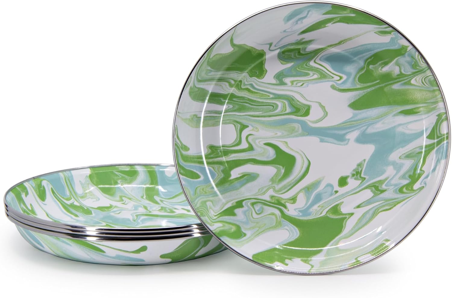 Golden Rabbit Enamelware Pasta Plates, 10 inch, Modern Monet, Set of 4