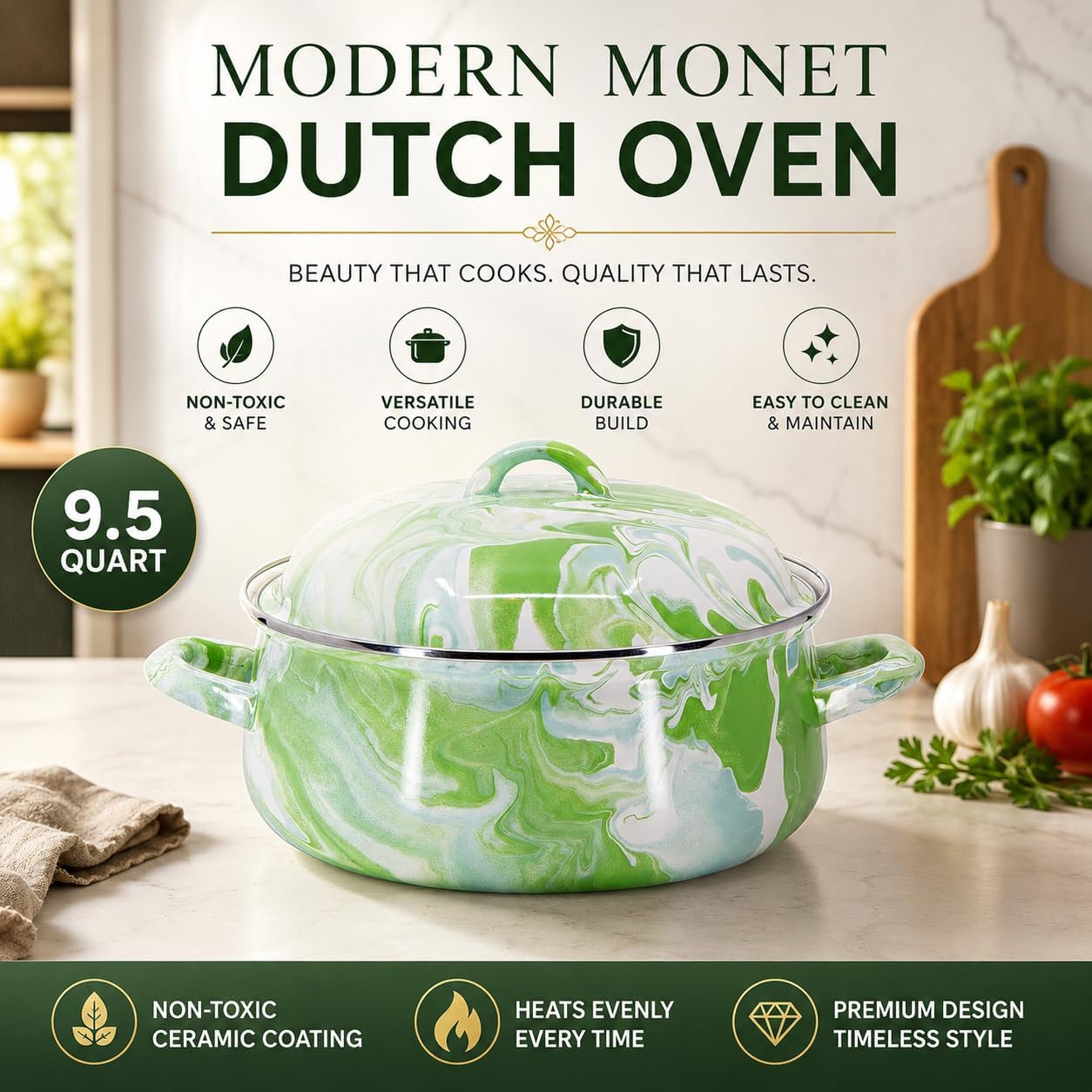 Golden Rabbit Enamelware Dutch Oven, 4 quart, Modern Monet