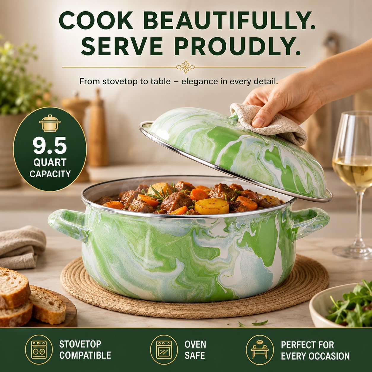 Golden Rabbit Enamelware Dutch Oven, 4 quart, Modern Monet