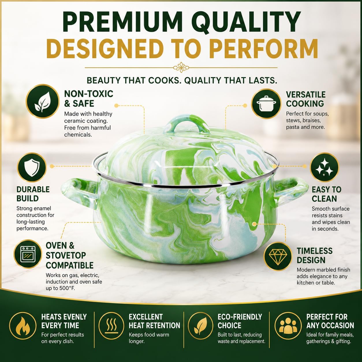 Golden Rabbit Enamelware Dutch Oven, 4 quart, Modern Monet