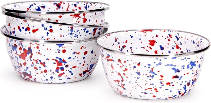 Golden Rabbit Enamelware Salad Bowls, 24 ounce, Americana, Set of 4