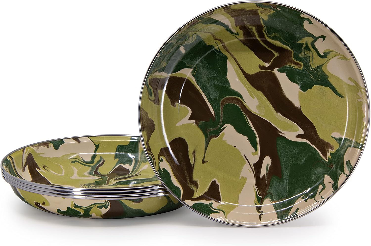 Golden Rabbit Enamelware Pasta Plates, 10 inch, Camouflage, Set of 4