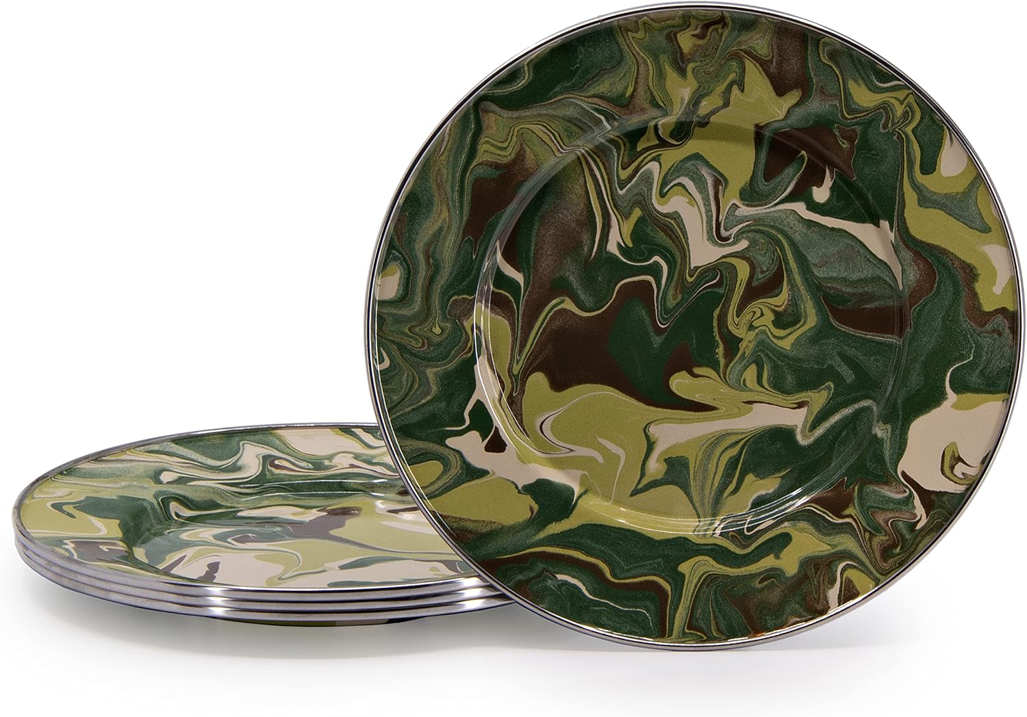 Golden Rabbit Enamelware Sandwich Plates, 8.5 inch, Camouflage, Set of 4