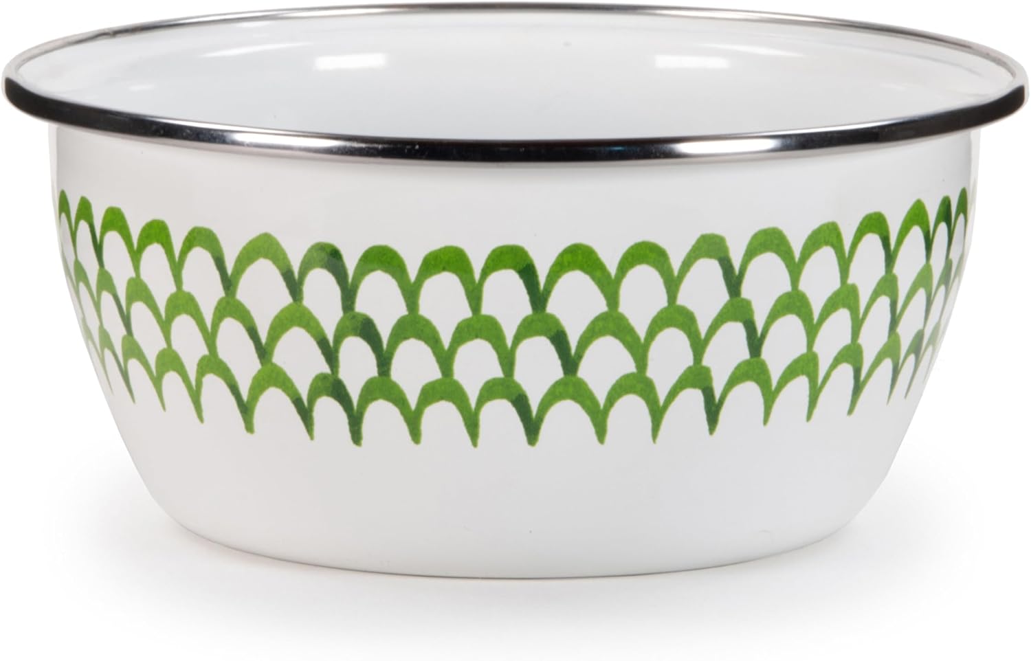Golden Rabbit Enamelware Salad Bowls, 24 ounce, Green Scallop, Set of 4