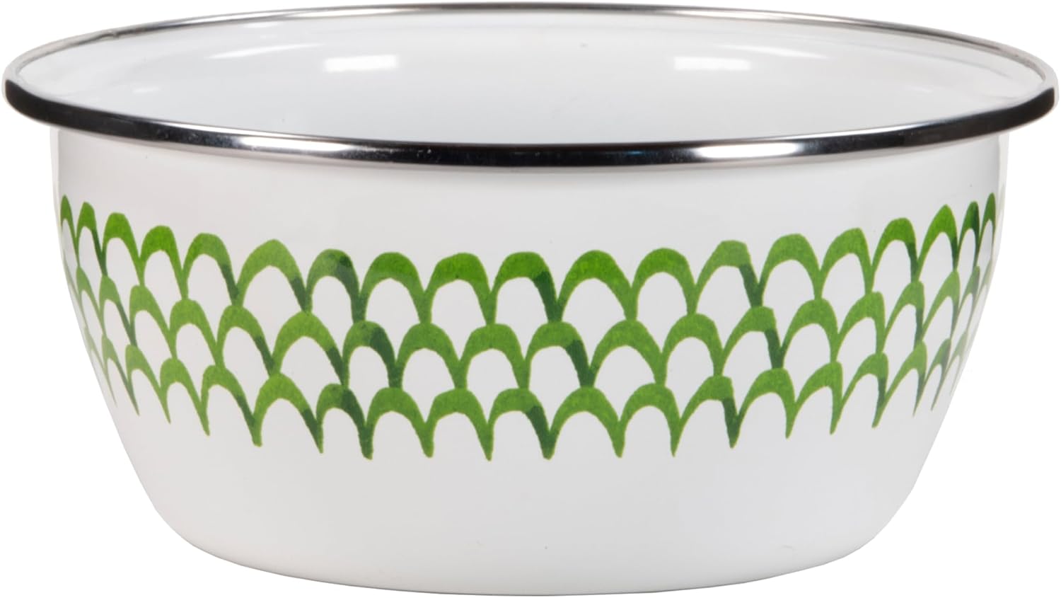 Golden Rabbit Enamelware Salad Bowls, 24 ounce, Green Scallop, Set of 4