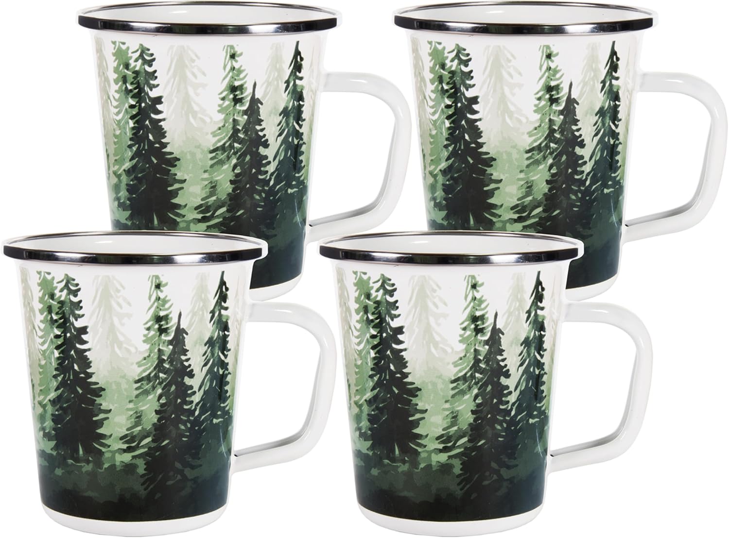 Golden Rabbit Enamelware Latte Coffee or Tea Mugs, 16 ounce, Forest Glen, Set of 4