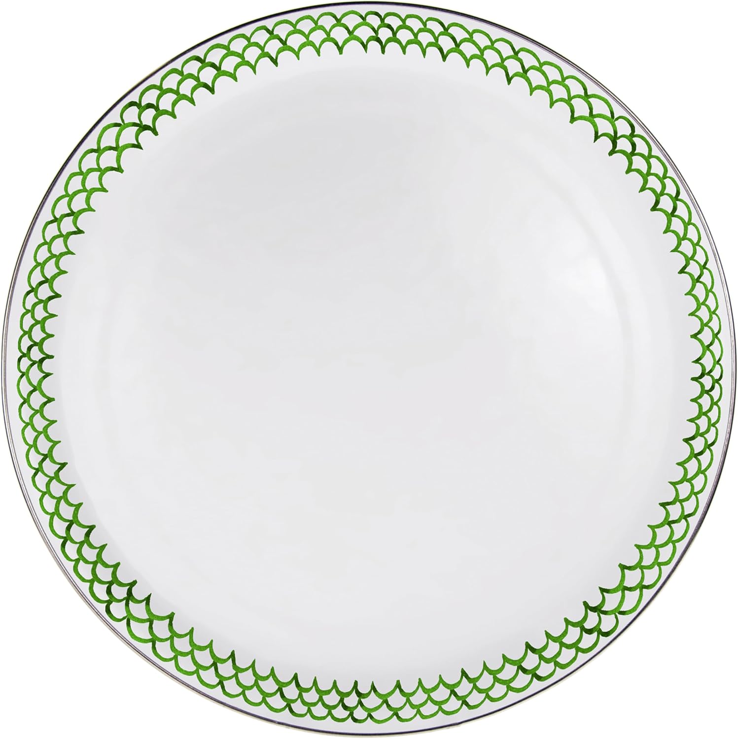 Golden Rabbit Enamelware Large Serving Tray, 20 inch, Green Scallop