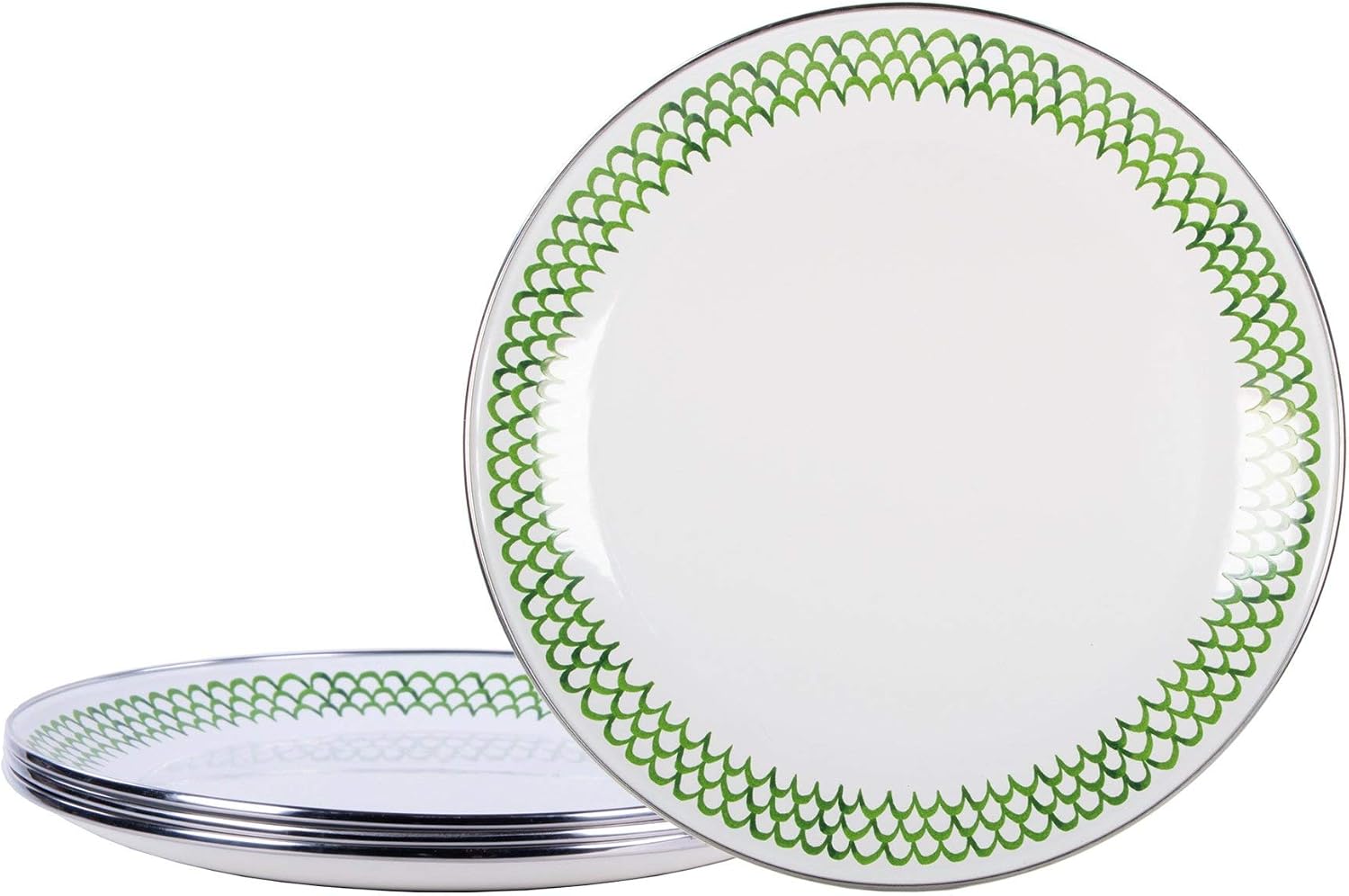Golden Rabbit Enamelware Dinner Plates, 10.5 inch, Green Scallop, Set of 4