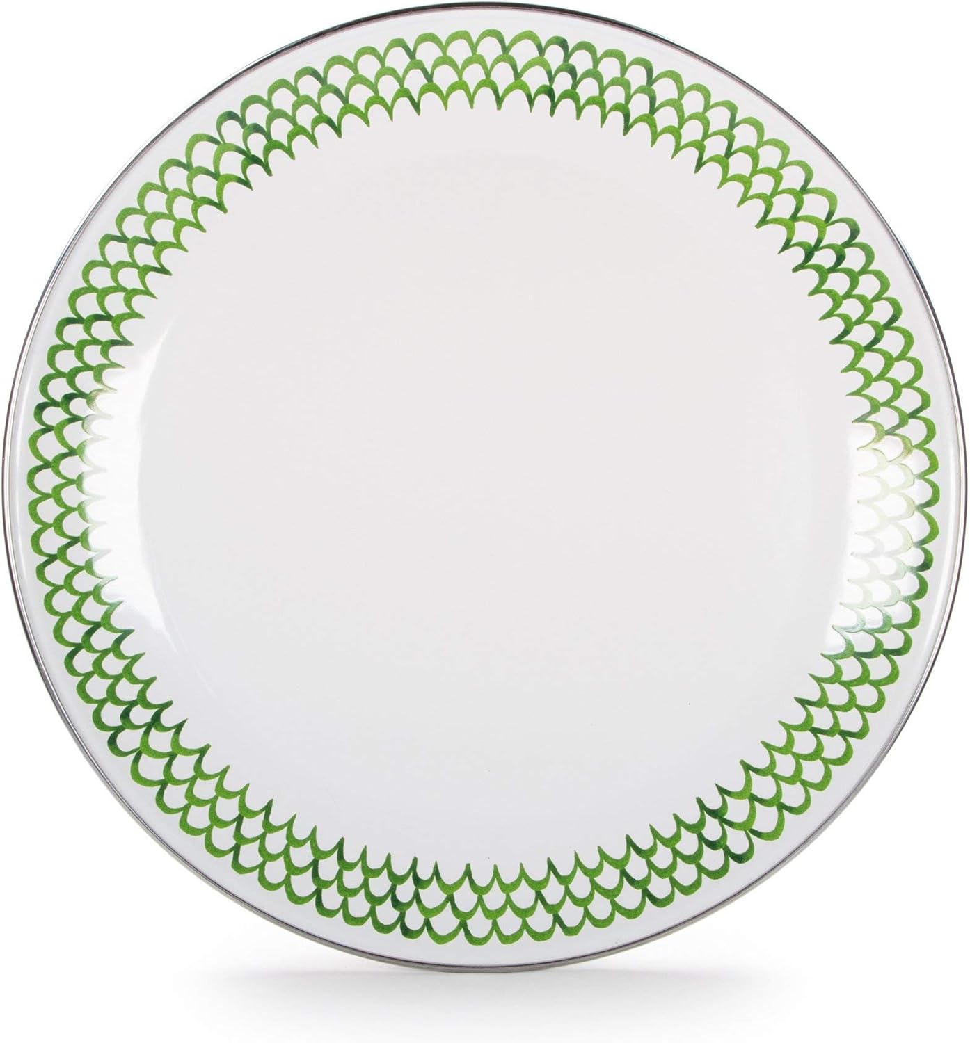Golden Rabbit Enamelware Dinner Plates, 10.5 inch, Green Scallop, Set of 4
