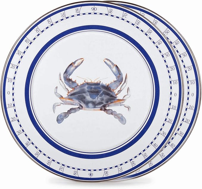 Golden Rabbit Enamelware Chargers, 12.5 inch, Blue Crab, Set of 2
