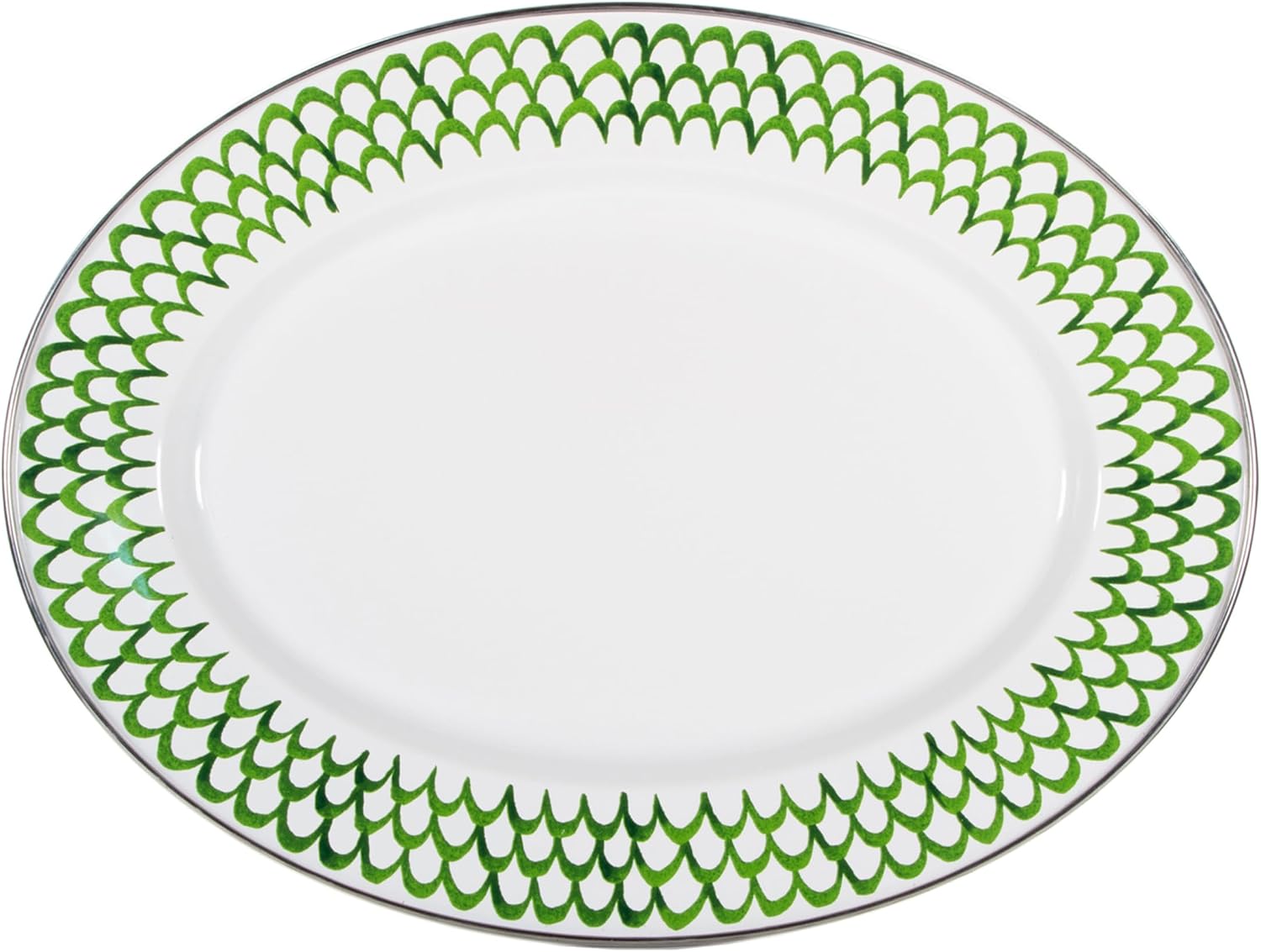 Golden Rabbit Enamelware Oval Platter, 12 x 16in, Green Scallop