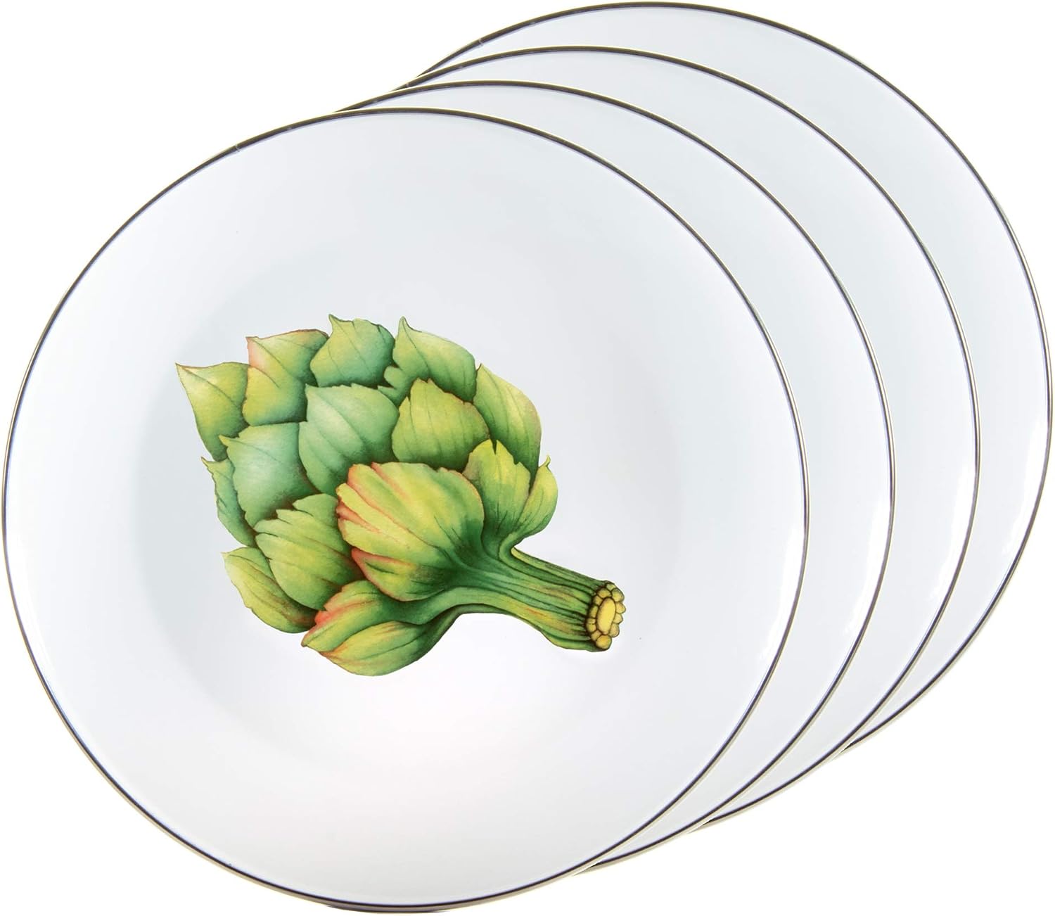 Golden Rabbit Enamelware Dinner Plates, 10.5 inch, Fresh Produce, Set of 4