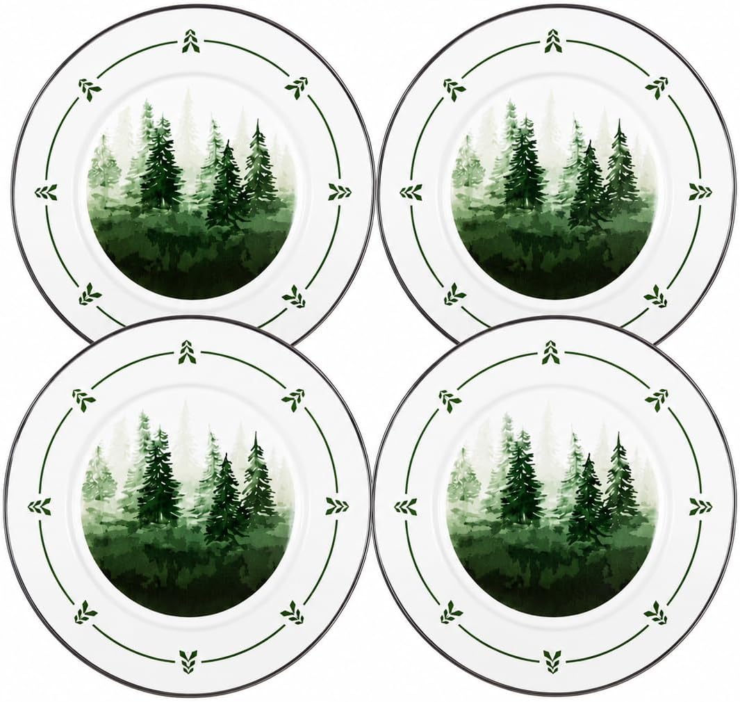 Golden Rabbit Enamelware Dinner Plates, 10.5 inch, Forest Glen, Set of 4