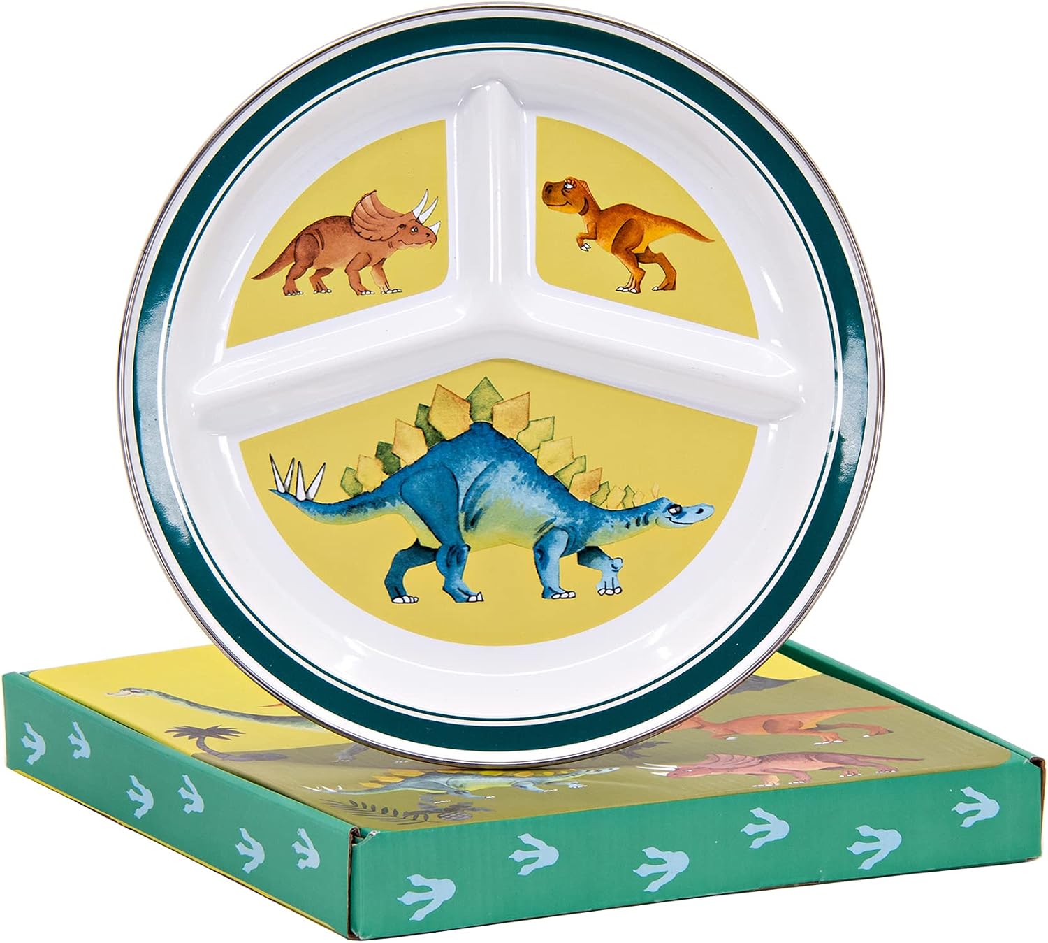 Golden Rabbit Enamelware Toddler Plate, 9 inch, Dinosaurs