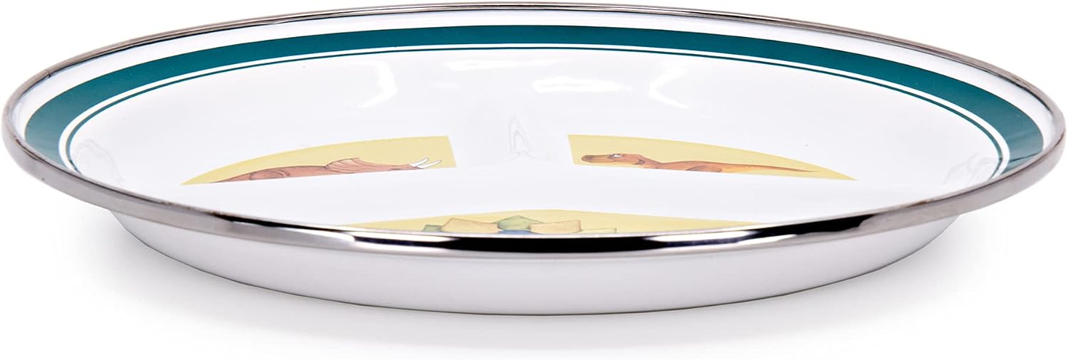 Golden Rabbit Enamelware Toddler Plate, 9 inch, Dinosaurs